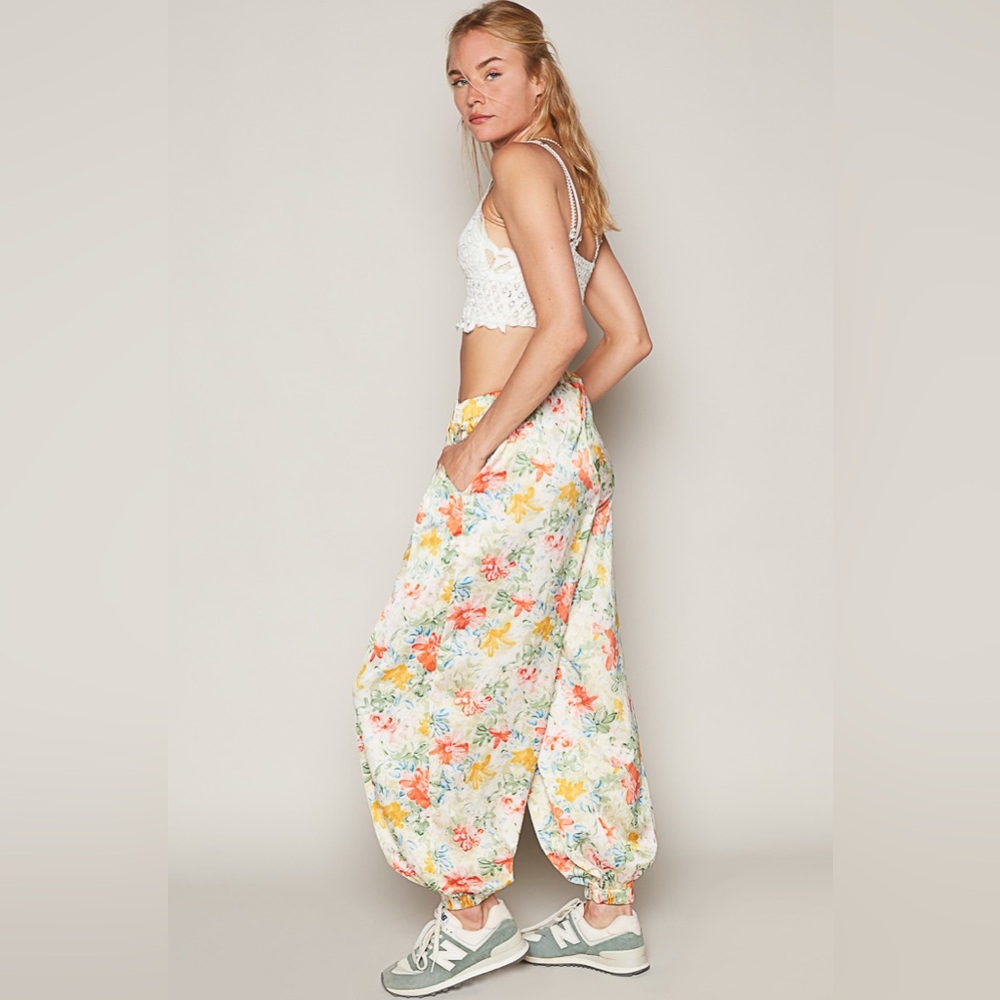 83. POL Harem Pants Multicolor Bohemian Floral Clearance Silky Soft Pockets - Picture 2 of 5